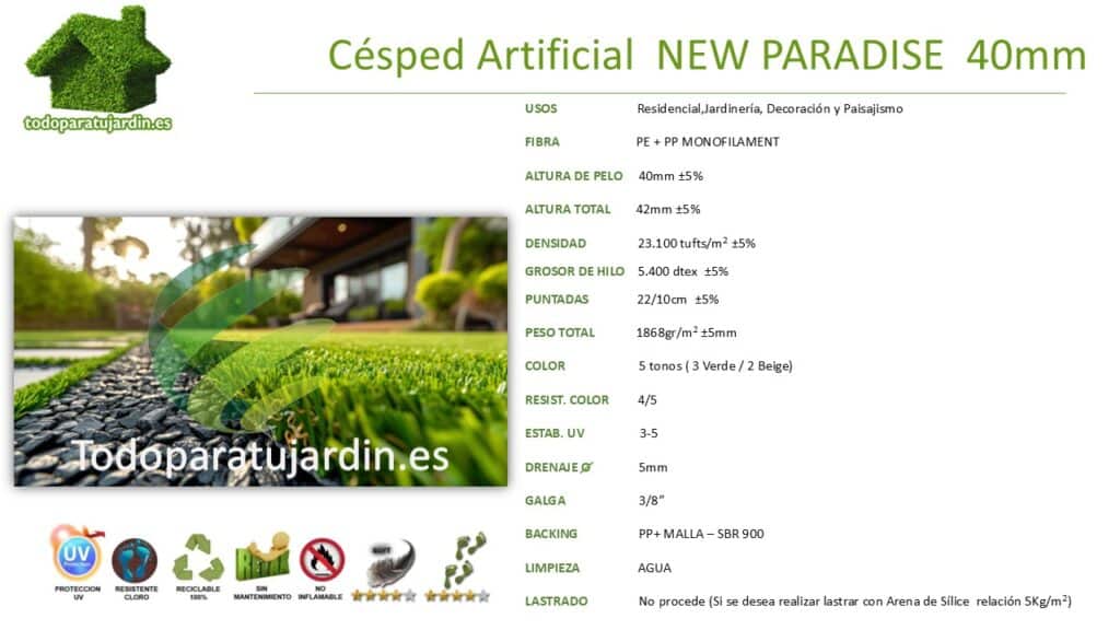 Césped artificial 40mm
