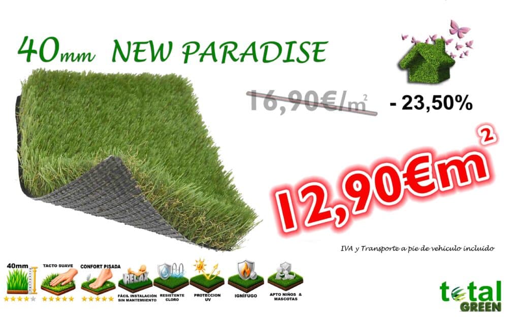 Césped Artificial 40mm Pelo Largo – Alta Calidad – Transporte Incluido