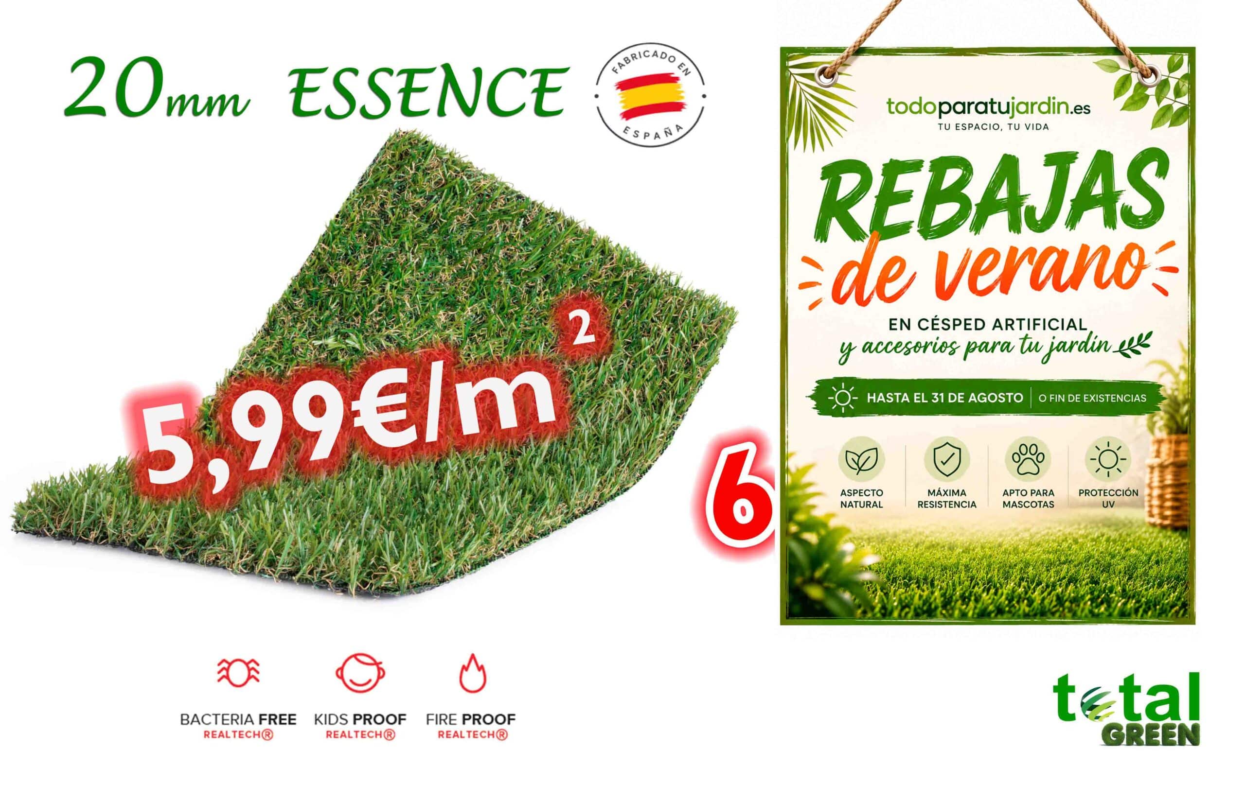 Césped Artificial Nacional 20mm Bajo Mantenimiento – Jardín y Terraza – Transporte Incluido 12 essence 20mm rebajas verano scaled