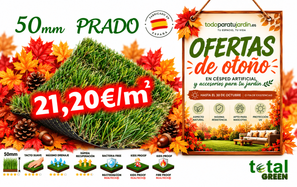 YA ES OTOÑO EN TodoParaTuJardin.es🤎🍄🟫!! 8 Césped Artificial Nacional 50mm Comodidad Económica – Transporte Incluido