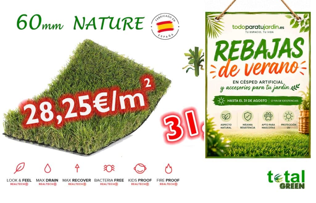 Césped Artificial Nacional 60mm  - El lujo de un jardín perfecto  – Transporte Incluido