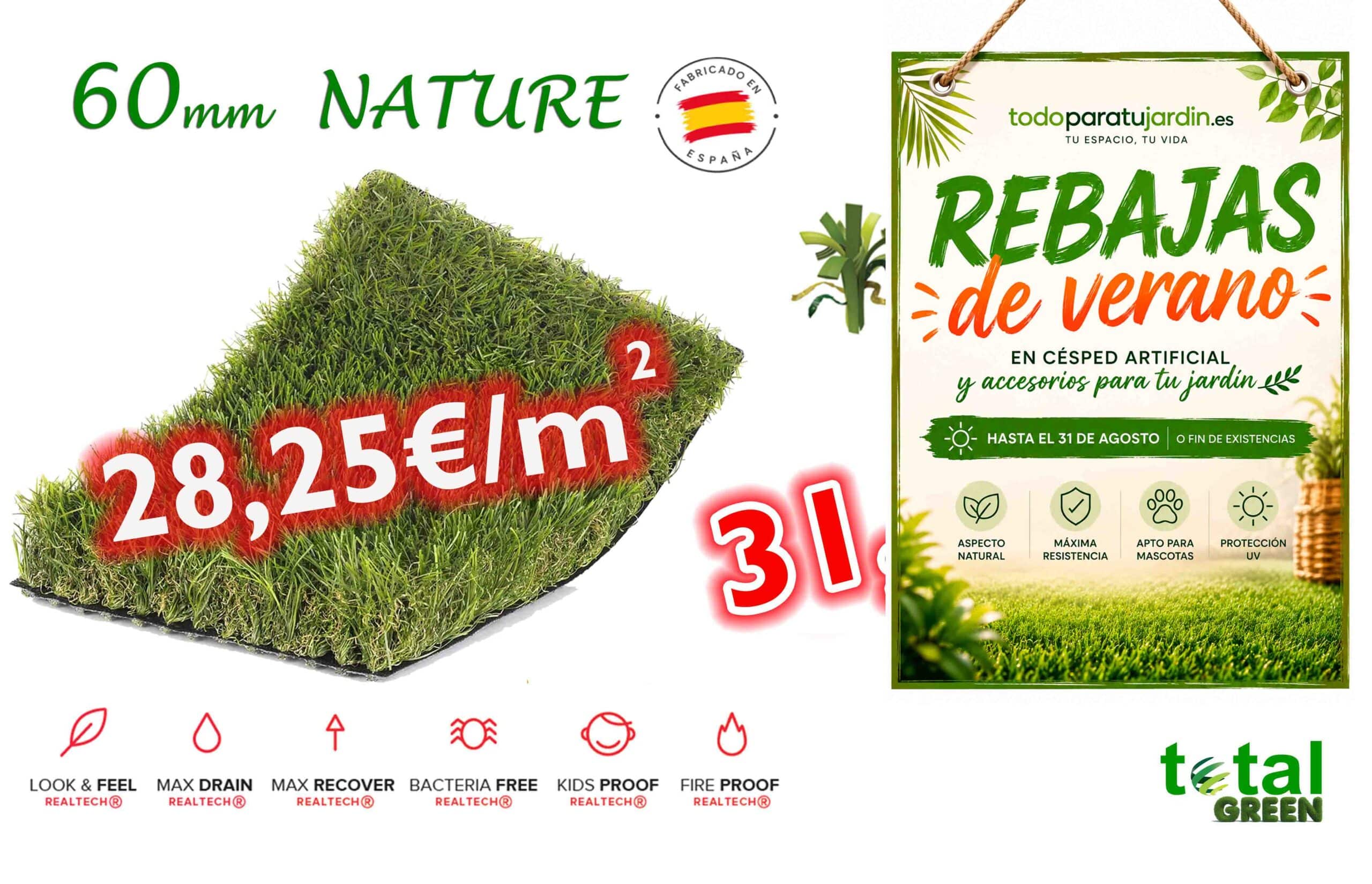 Césped Artificial Nacional 60mm - El lujo de un jardín perfecto – Transporte Incluido 6 nature 60mm rebajas verano scaled