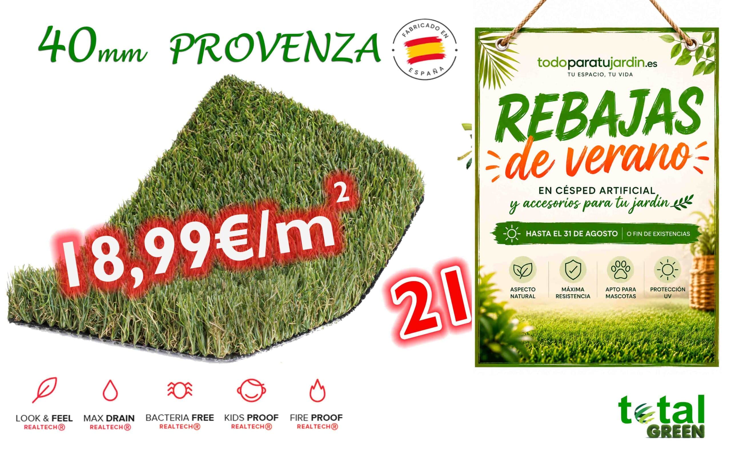 Césped Artificial Nacional 40mm Confort – Alta Calidad – Transporte Incluido 2 provenza 40mm rebajas verano scaled